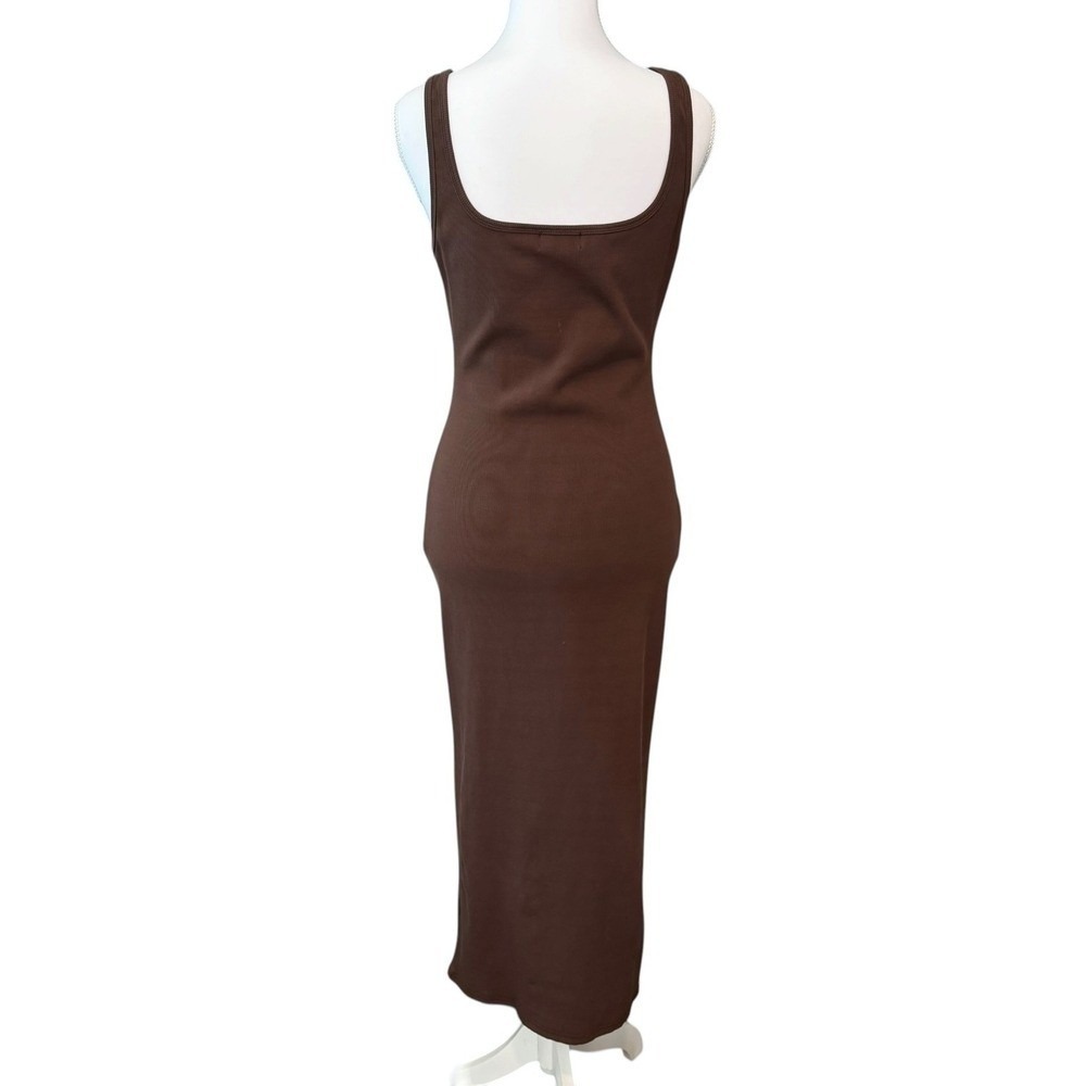 Bumpsuit Maternity Midi Dress Womens XL Brown Ribbed Minimalist Stretch Comfort - Picture 4 of 10